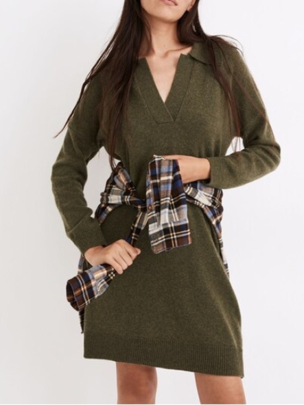 Madewell Polo Sweater Dress Merino Wool Cotton Blend Heather Artichoke XXS